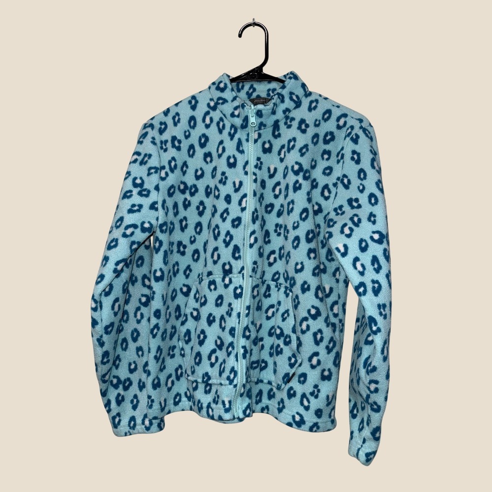 Eddie Bauer Womens Blue Leopard Print Full Zip Fleece Jacket E8330W/S60